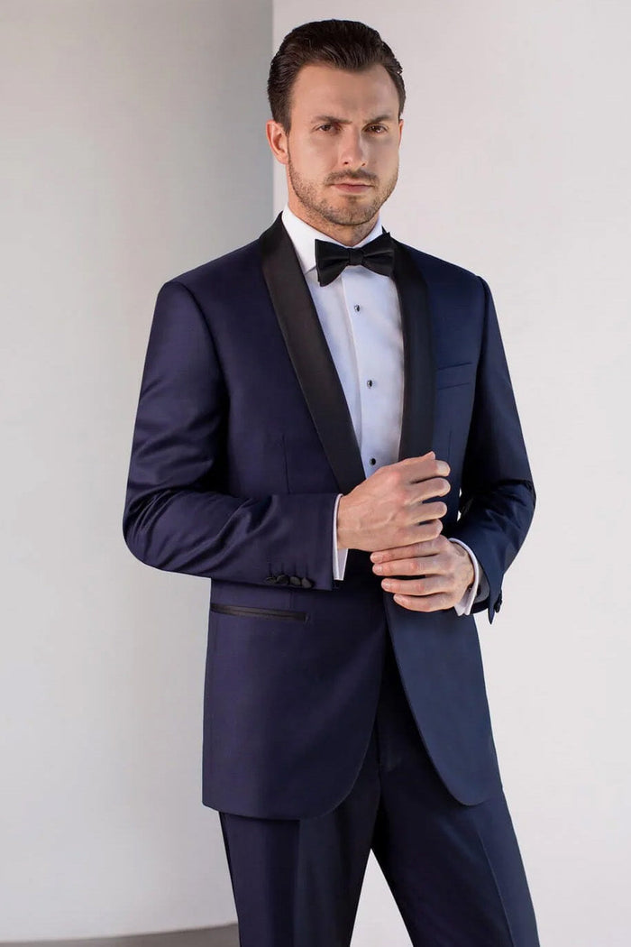 Max Navy Blue 1-Button Shawl Tuxedo (2-Piece Set) by MaxDavoli