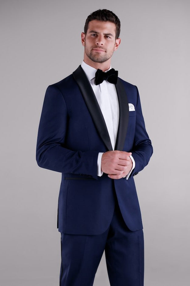 Max Navy Blue 1-Button Shawl Tuxedo (2-Piece Set) by MaxDavoli