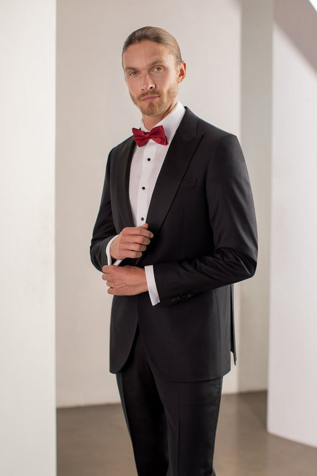 Davoli Peak Black 1-Button Peak Tuxedo (2-Piece Set) by MaxDavoli