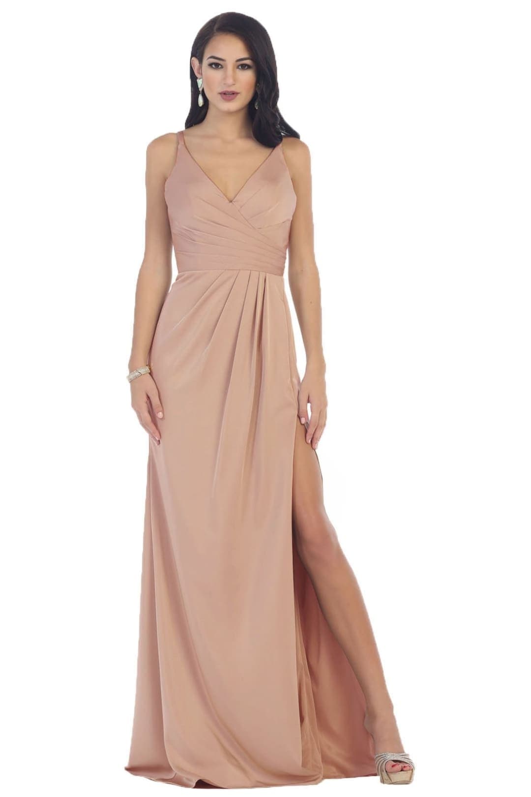 May Queen MQ1469 Long V Neck Simple Stretchy Formal Evening Gown