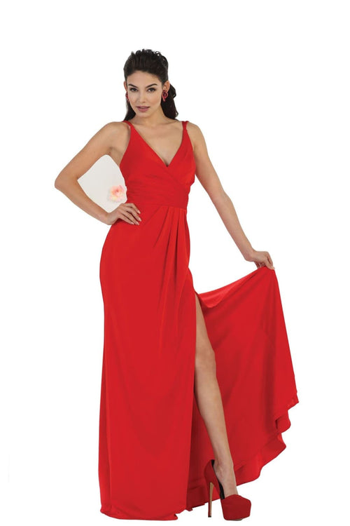 May Queen MQ1469 Long V Neck Simple Stretchy Formal Evening Gown