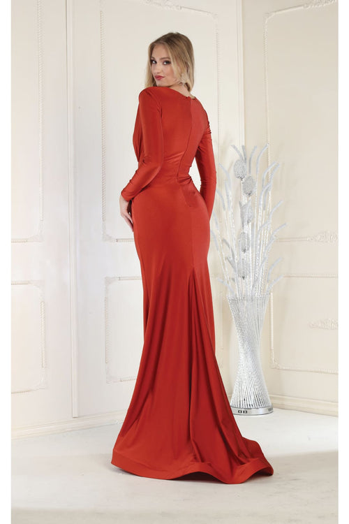 V Neck Mermaid Dress Classy Long Sleeve Evening Gown