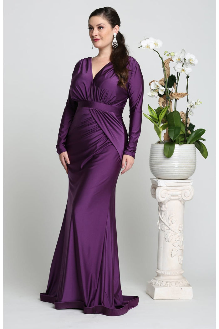 V Neck Mermaid Dress Classy Long Sleeve Evening Gown