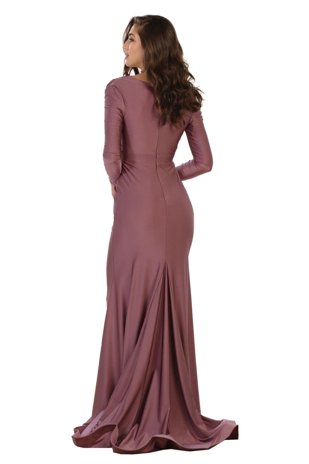 V Neck Mermaid Dress Classy Long Sleeve Evening Gown