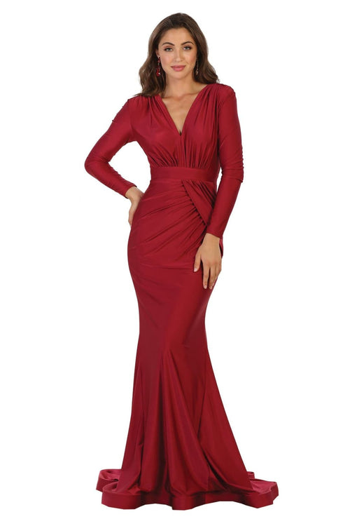 V Neck Mermaid Dress Classy Long Sleeve Evening Gown
