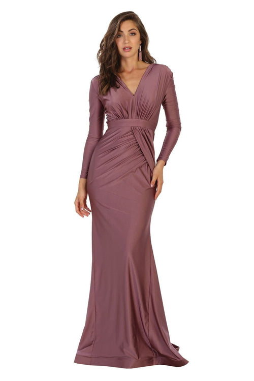 V Neck Mermaid Dress Classy Long Sleeve Evening Gown
