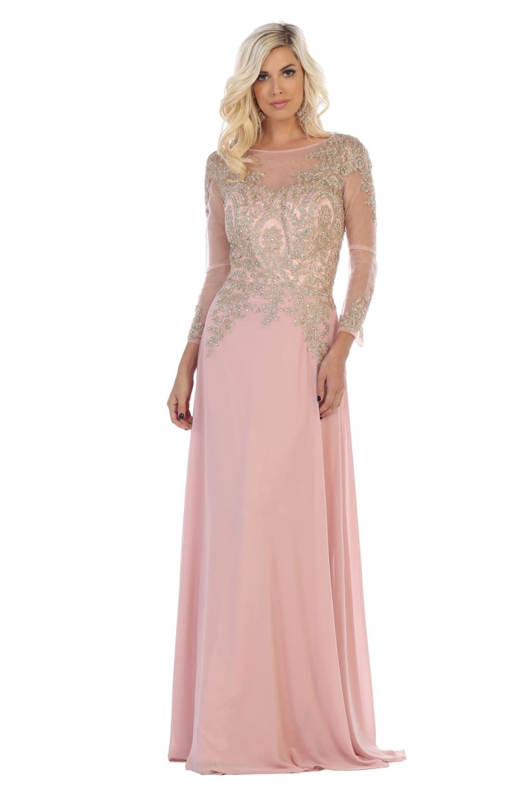 3/4 Sleeve Mother of the Bride Dress Embroidered Modern Evening Gown