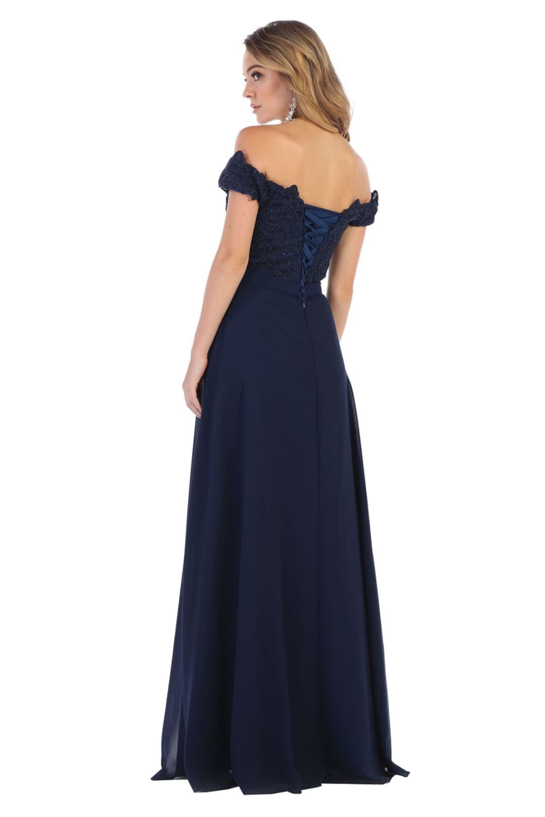 May Queen MQ1601 Off The Shoulder A-Line Corset Back Prom Gown