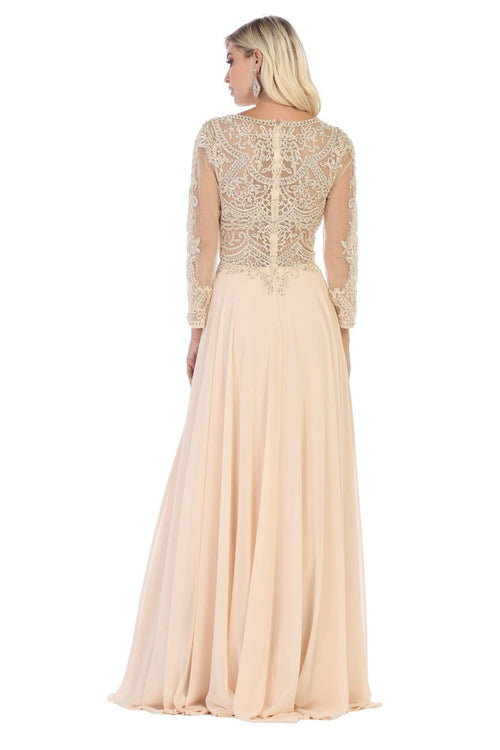 May Queen MQ1615 Long Sleeve A Line Classy Mother of the Bride Gown-New Collection
