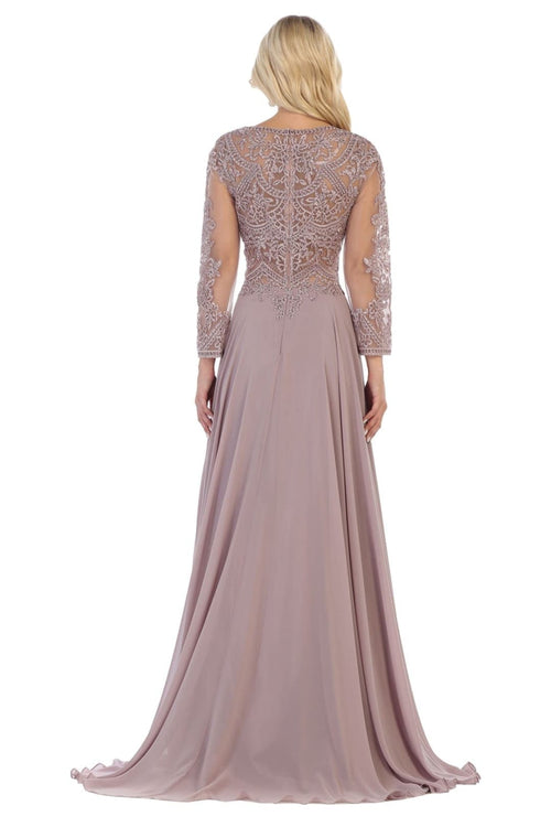 May Queen MQ1615 Long Sleeve A Line Classy Mother of the Bride Gown-New Collection