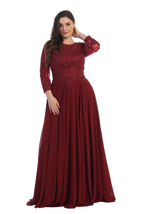May Queen MQ1615 Long Sleeve A Line Classy Mother of the Bride Gown-New Collection