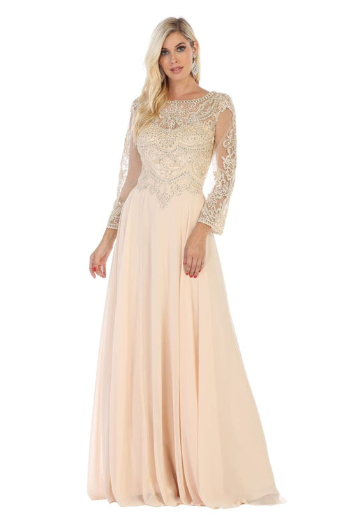 May Queen MQ1615 Long Sleeve A Line Classy Mother of the Bride Gown-New Collection