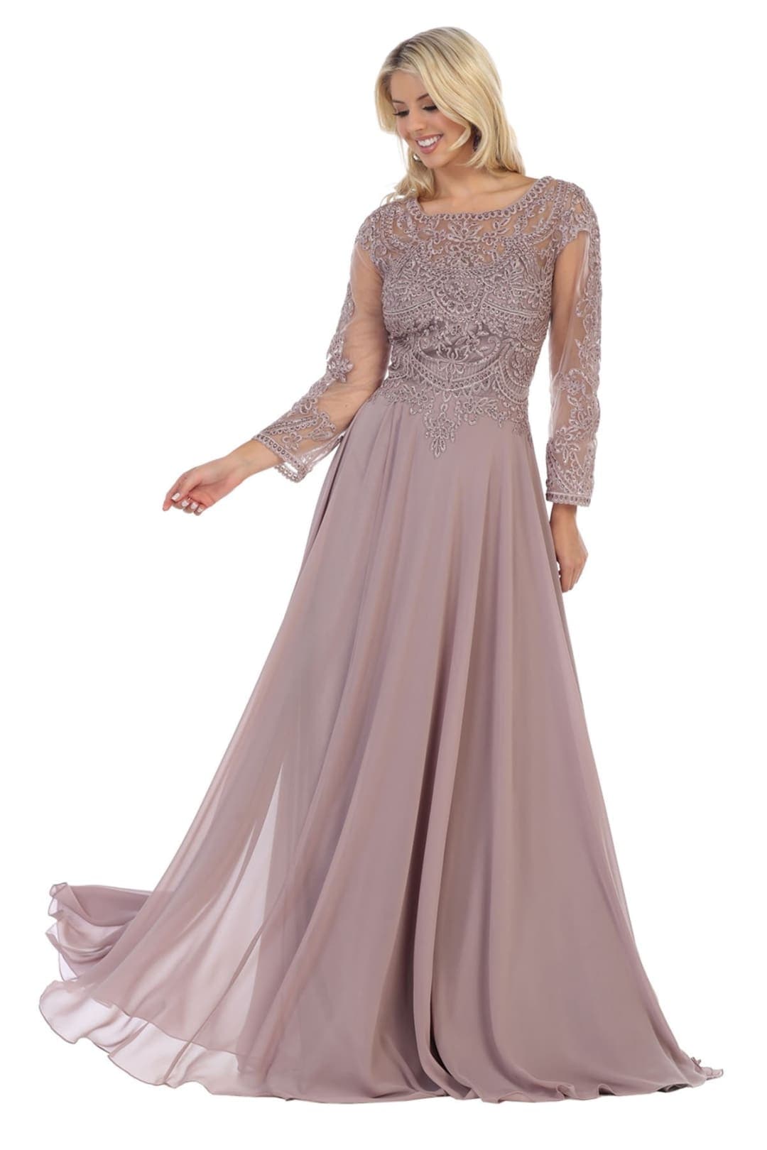 May Queen MQ1615 Long Sleeve A Line Classy Mother of the Bride Gown-New Collection
