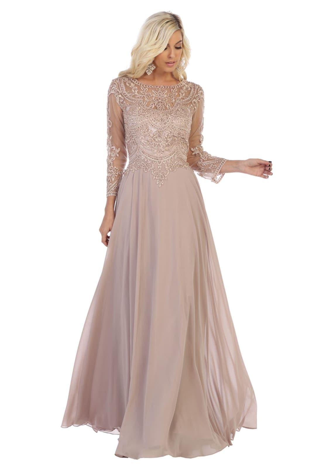 May Queen MQ1615 Long Sleeve A Line Classy Mother of the Bride Gown-New Collection