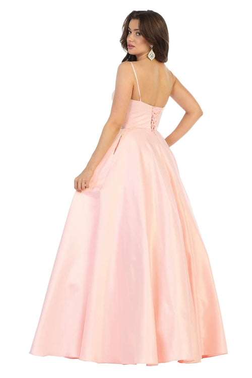 May Queen MQ1678 Simple A-Line Sleeveless Modern Satin Evening Gown