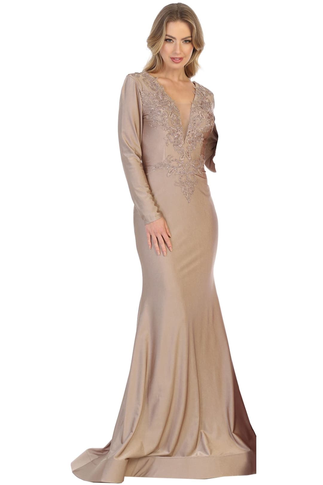 Long Sleeve Trumpet Mother of the Bride Dress Stretchy Formal Evening Gown