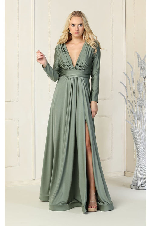Long Sleeve Stretchy Formal Evening Gown