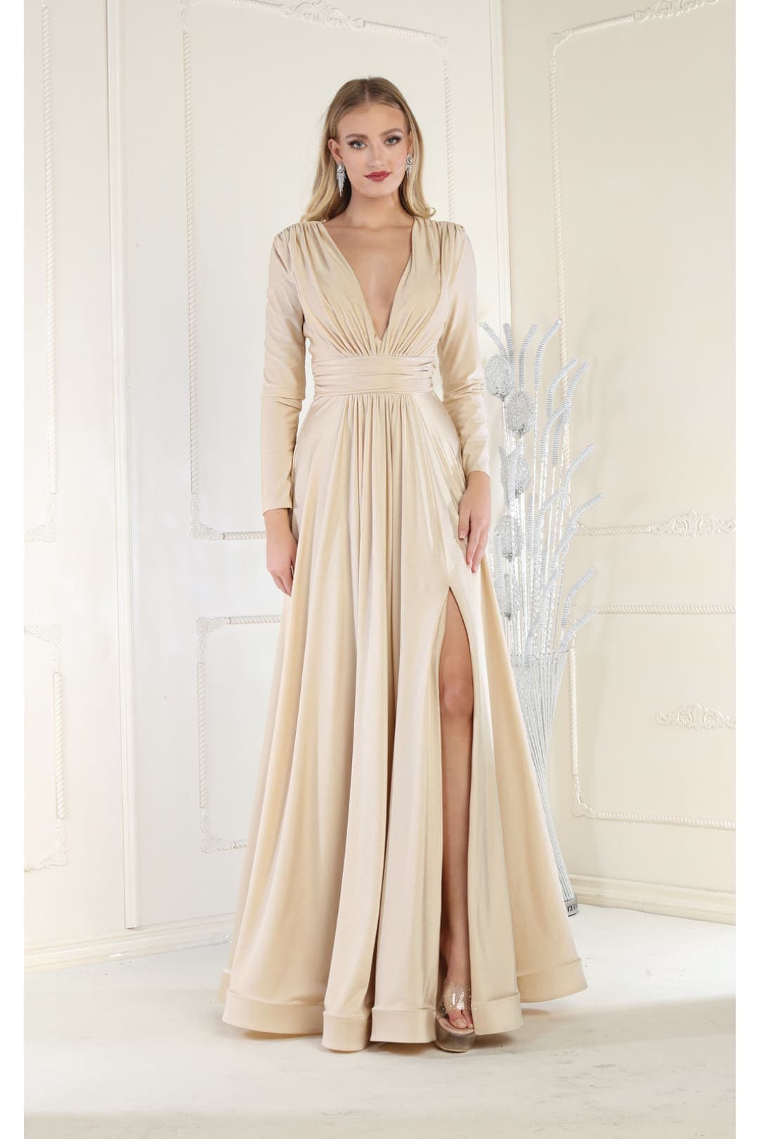 Long Sleeve V Neck Bridesmaids Dresses