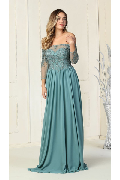 May Queen MQ1853 Off Shoulder Embroidered Plus Size Formal Gown