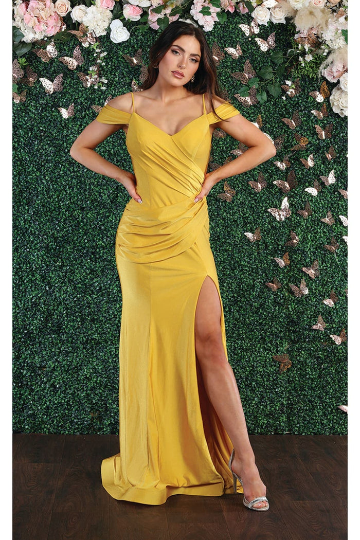 May Queen MQ1855 Long Slit Cold Shoulder Bodycon Prom Dress