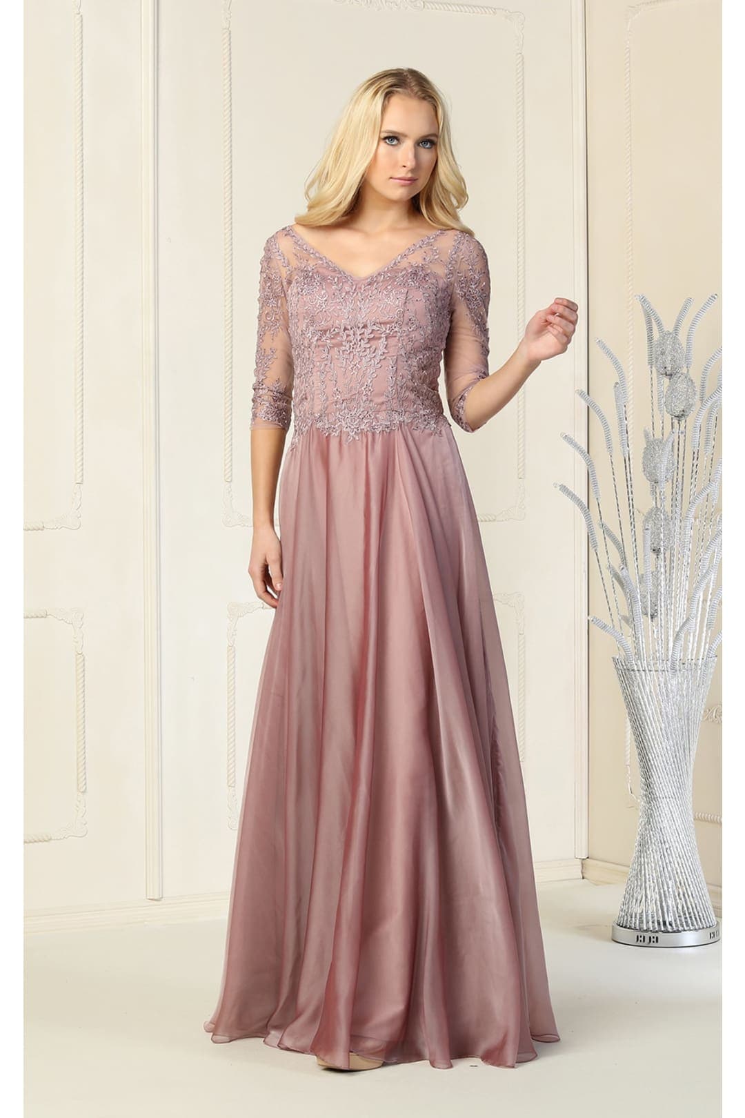 May Queen MQ1860 Short Sleeve V Neck Mother Of Bride Plus Size Dress