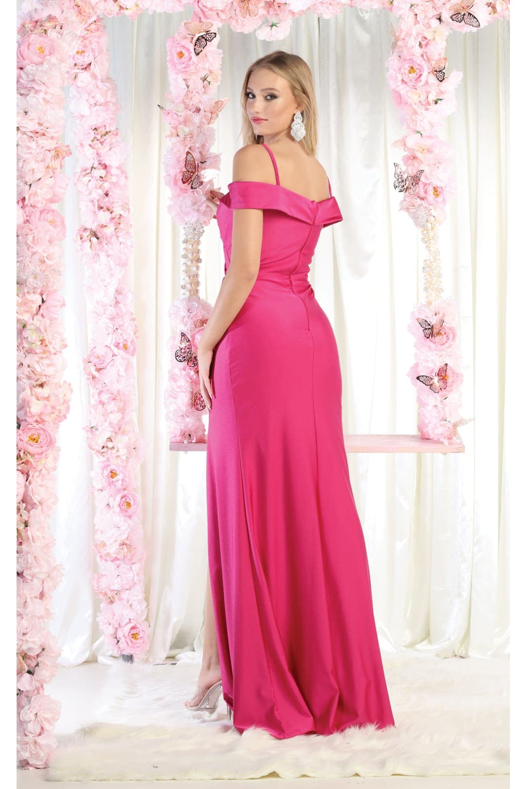 May Queen MQ1870 Stretchy Simple Cold Shoulder Bridesmaids Dress