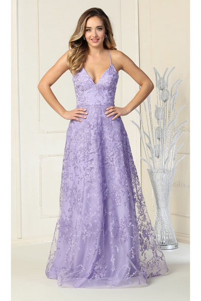 May Queen MQ1885 Floral Pattern Prom Dress