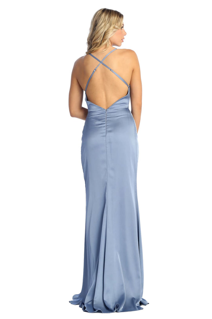 Satin Long Sexy Open Back Prom Dress MQ1899