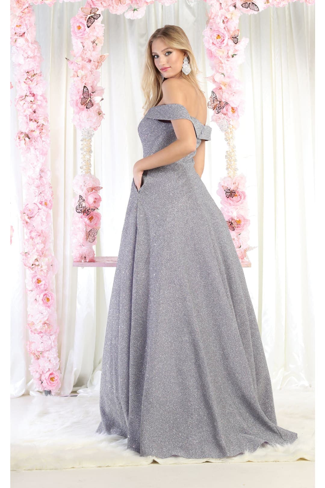 Off The Shoulder A-Line Prom Dress Glitter Formal Evening Gown MQ1915