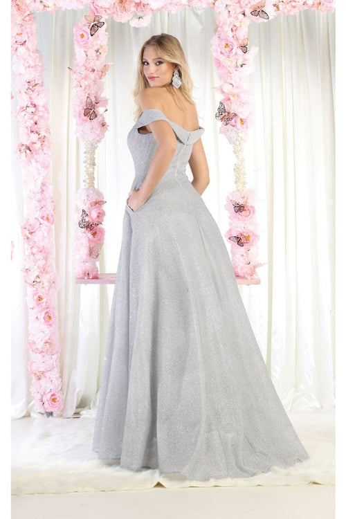 Off The Shoulder A-Line Prom Dress Glitter Formal Evening Gown MQ1915