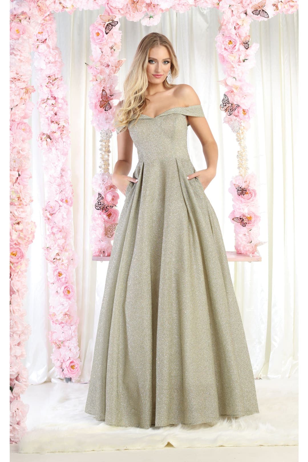 Off The Shoulder A-Line Prom Dress Glitter Formal Evening Gown MQ1915