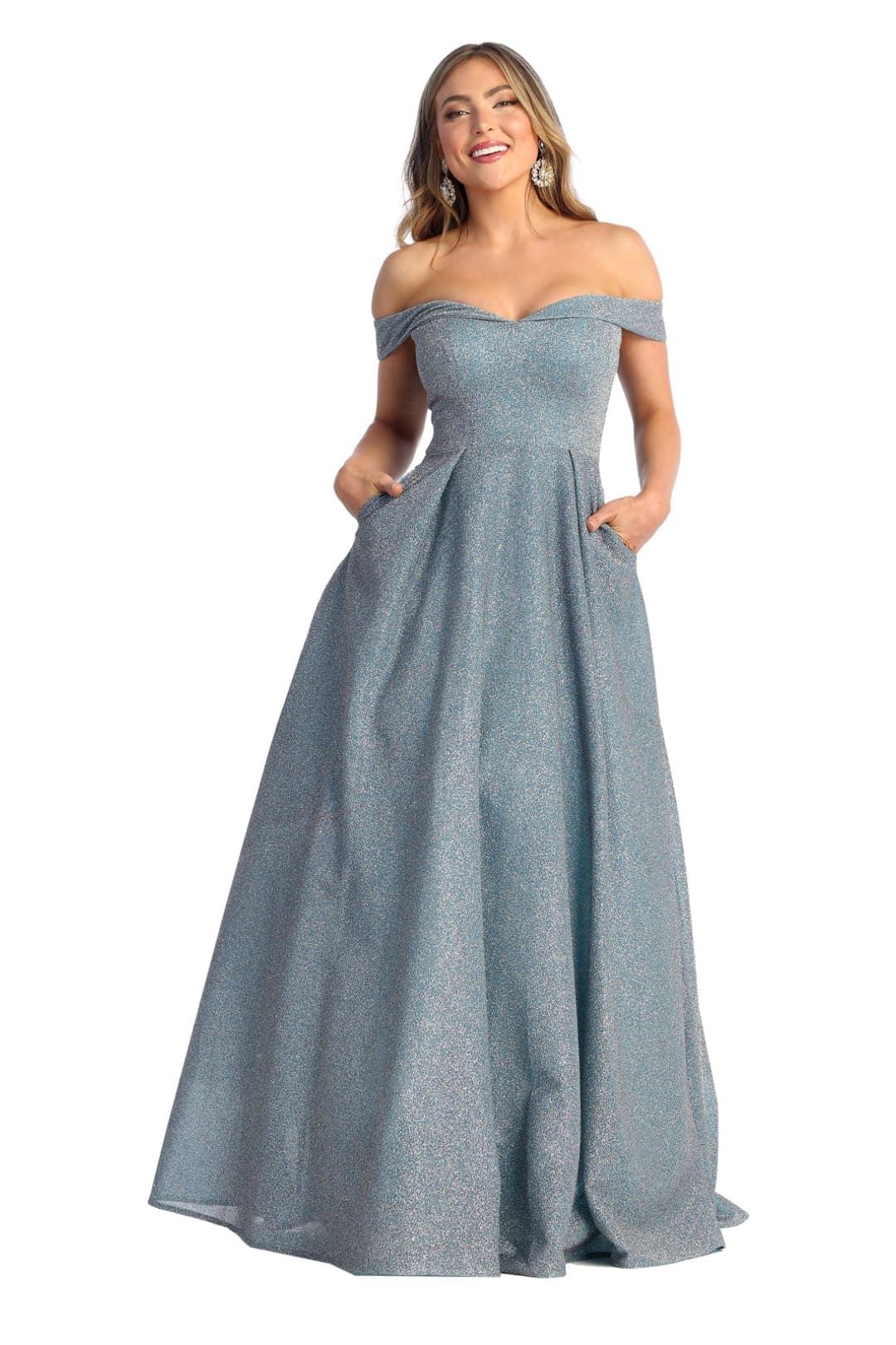 Off The Shoulder A-Line Prom Dress Glitter Formal Evening Gown MQ1915