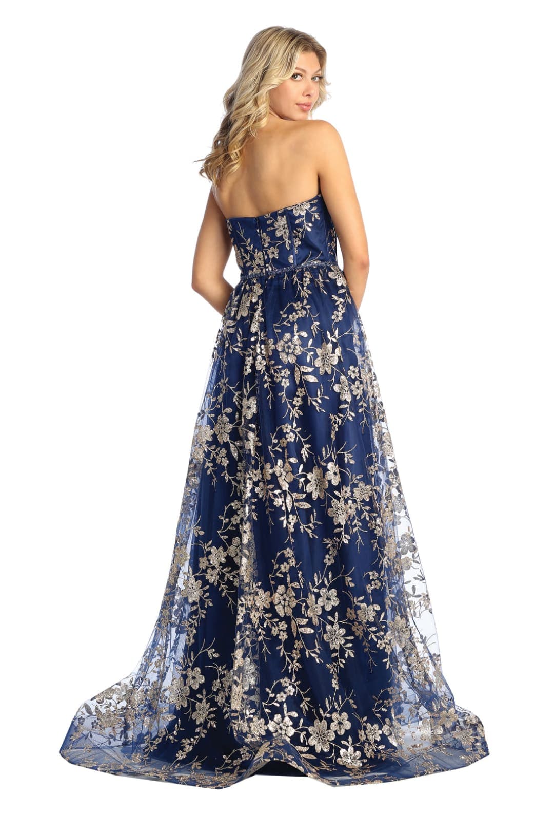 Sweetheart Prom Dress Floral Embroidered Long Strapless Evening Gown-New Collection