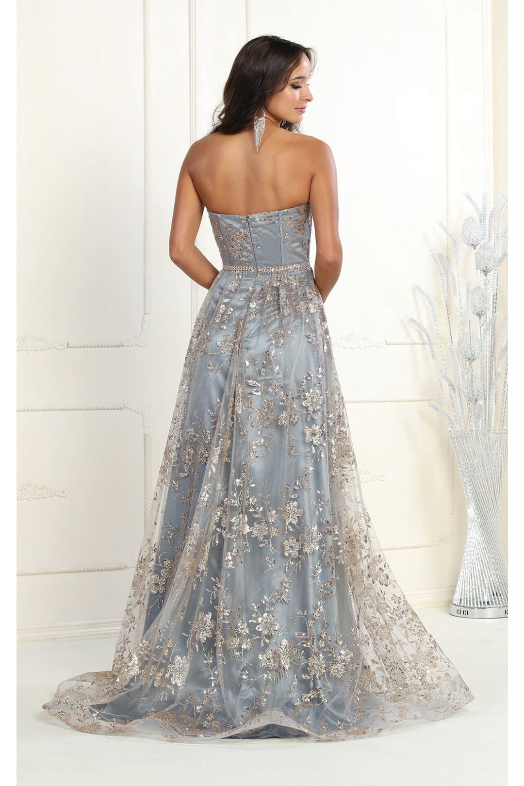 Sweetheart Prom Dress Floral Embroidered Long Strapless Evening Gown-New Collection