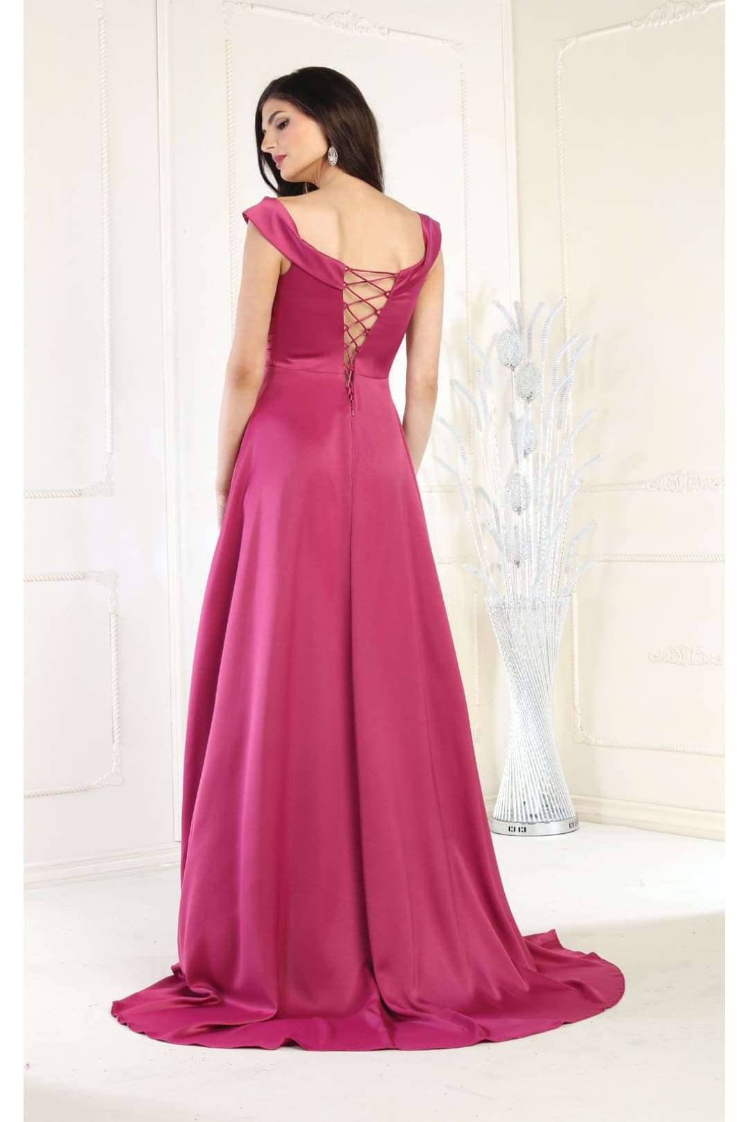 May Queen MQ1960 Off The Shoulder Corset A-Line Maxi Formal Prom Dress