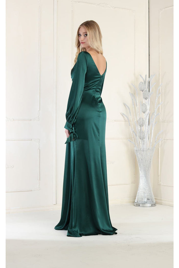 May Queen MQ1974 Long Sleeve Satin Evening Dress-New Collection