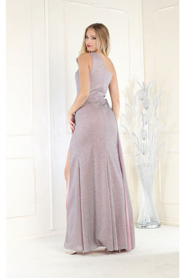 May Queen MQ1976 One Shoulder Prom Gown with Side Cape