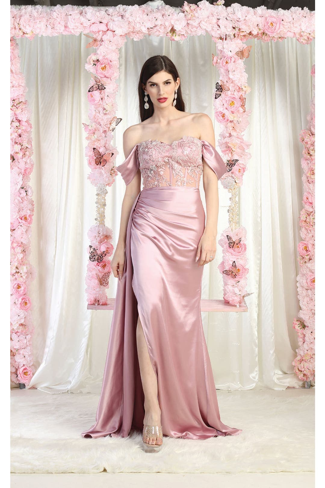May Queen MQ1977 Sheer Bodice Red Carpet Gown-New Collection