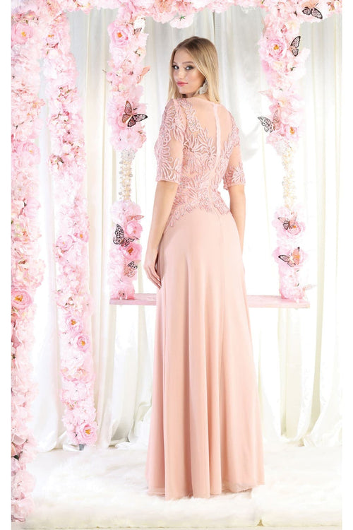 May Queen MQ1979 Boat Neck Embroidery Mother Of The Bride Dress