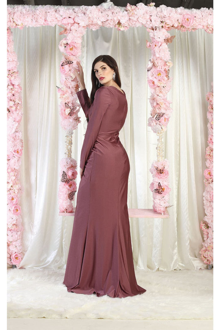 May Queen MQ1993 Simple Long Sleeve Formal Solid Evening Gown