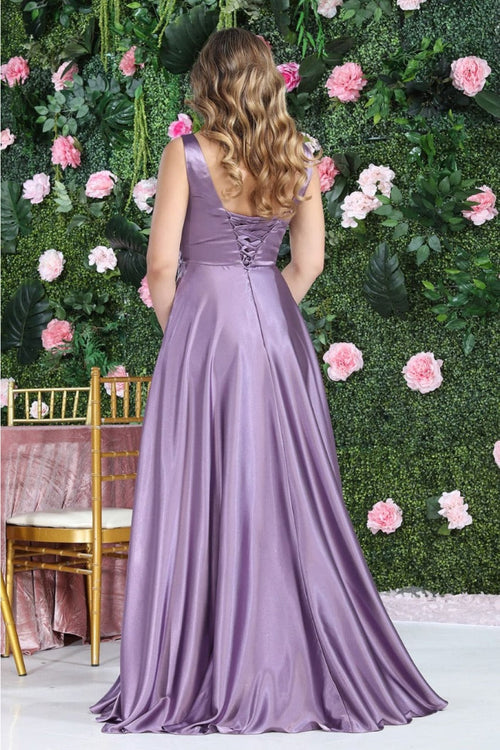 May Queen MQ1994 Sleeveless Side Pockets Satin Formal Evening Dress