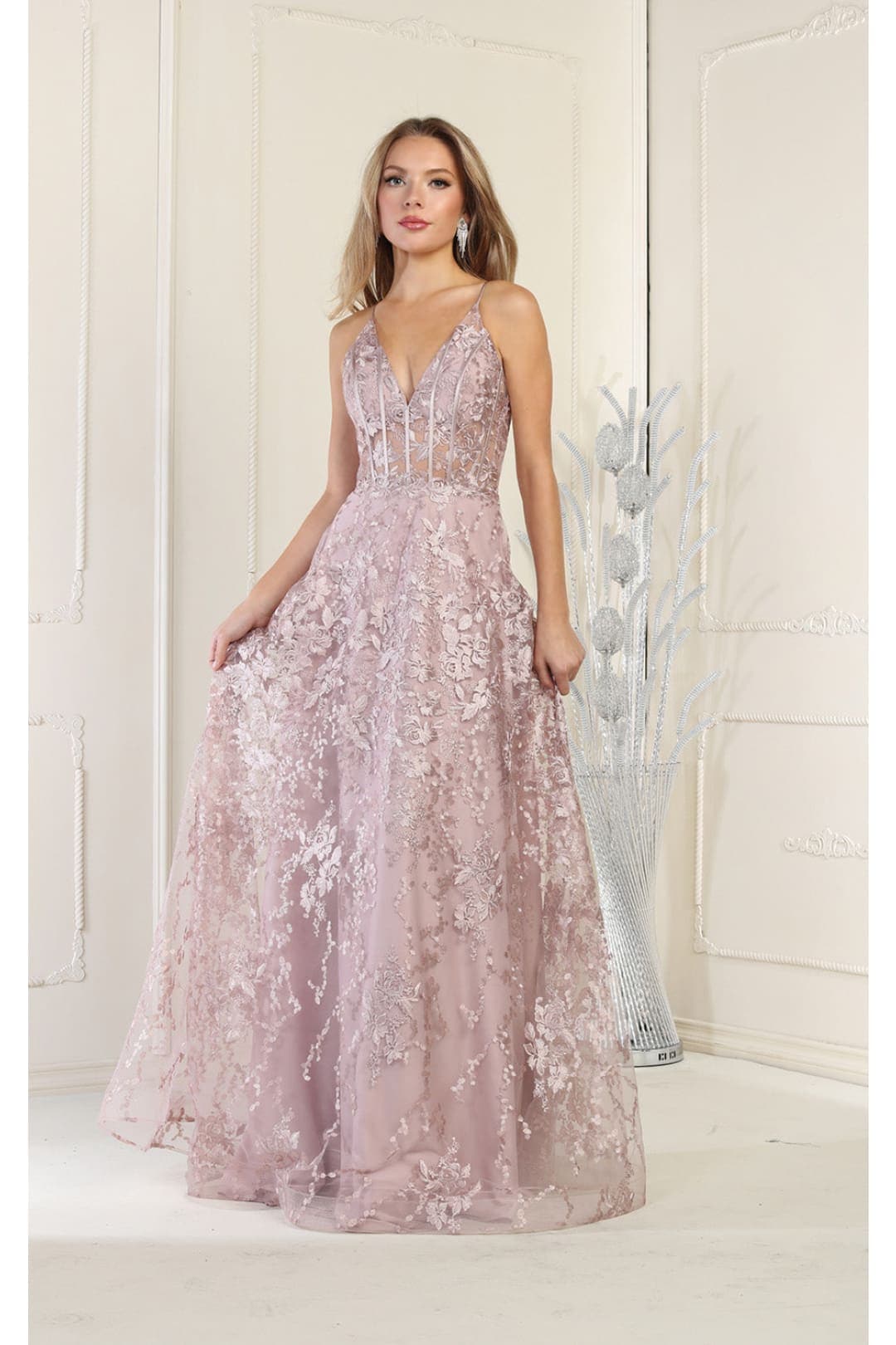 May Queen MQ1996 Corset Bone Embroiderd Lace Prom Long Evening Gown