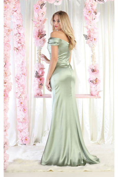 May Queen MQ1997 Off Shoulder Satin Bridesmaids Long Formal Gown