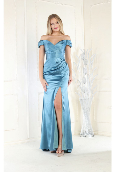 May Queen MQ1997 Off Shoulder Satin Bridesmaids Long Formal Gown