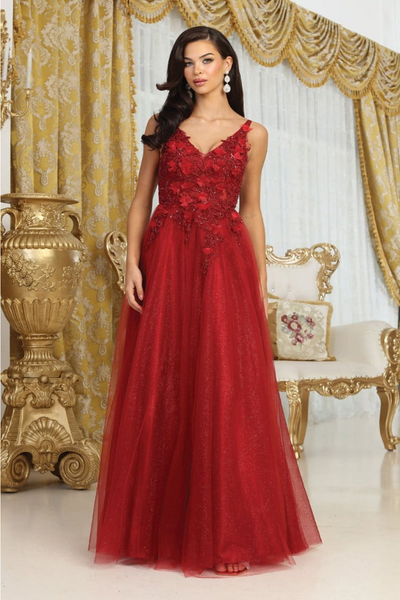 May Queen MQ2015 Sleeveless 3D Floral Embellished Evening Tulle Gown