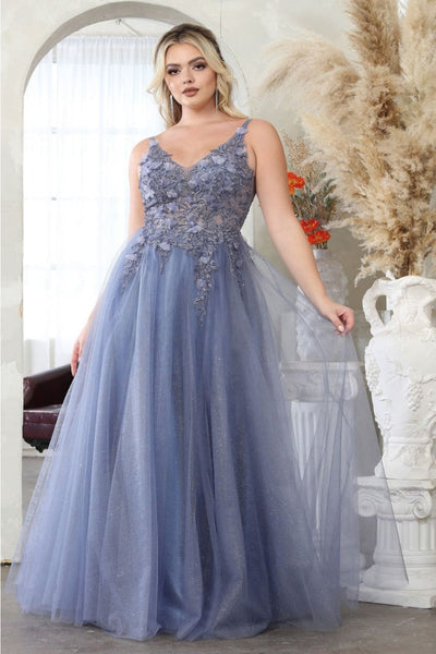 May Queen MQ2015 Sleeveless 3D Floral Embellished Evening Tulle Gown