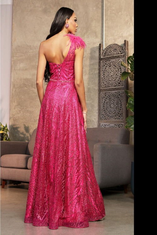 May Queen MQ2024 Asymmetrical Embellished Gala Gown with Slit