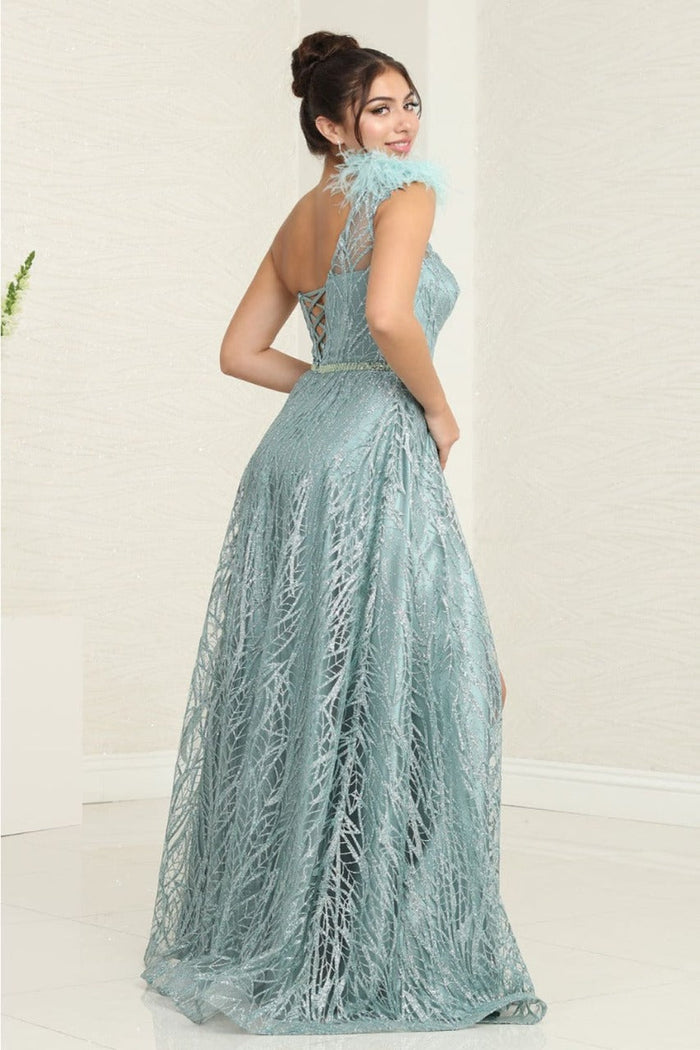 May Queen MQ2024 Asymmetrical Embellished Gala Gown with Slit