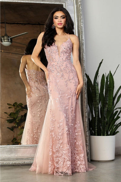 May Queen MQ2030 Sleeveless Sheer V-Neck Prom Dress
