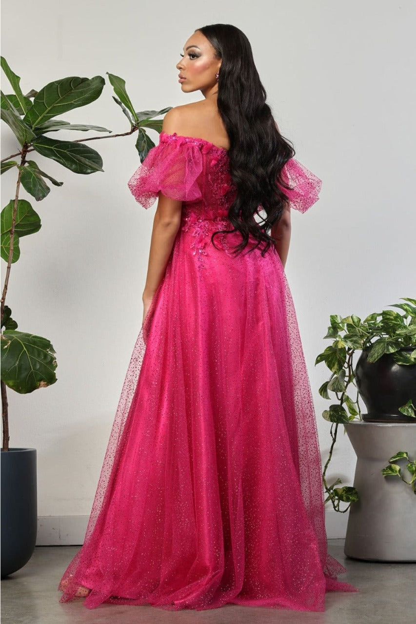 May Queen MQ2033 Sweetheart Puffed Sleeves Gala Long Gown